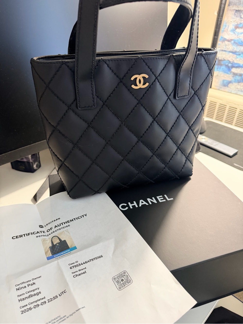 With COA: Chanel Quilted Lambskin Leather Tote